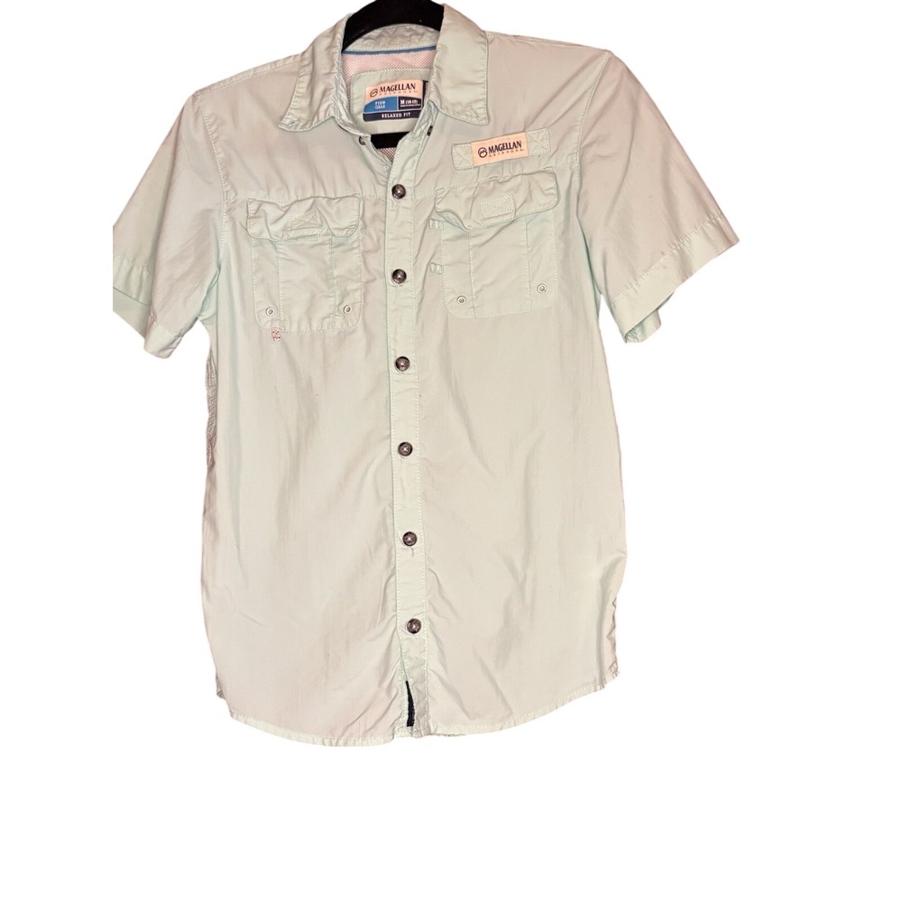 Magellan Outdoors Boy's Shirt Laguna Madre Button-down Aqua Sz Medium, CB#40